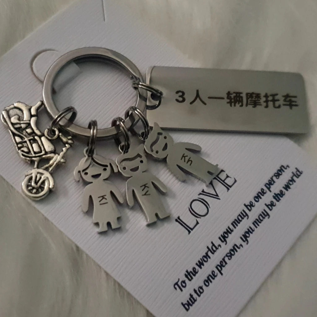 Stainless Steel Family Tree Keychain with Charms